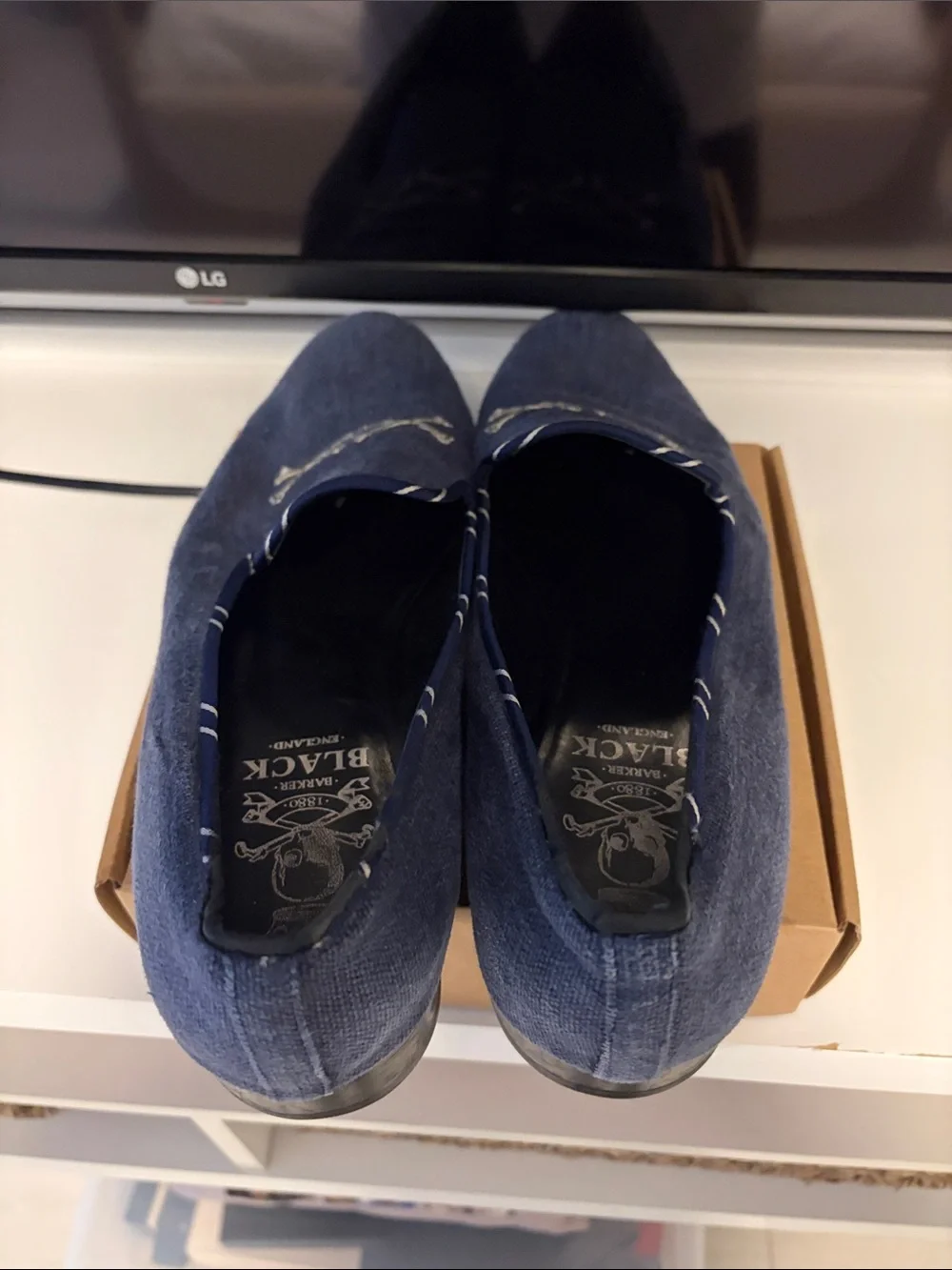 Men's Navy Embroidered Slip-On Loafers